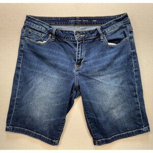 Calvin Klein Women's Bermuda Jeans Shorts Flat Front Denim Size W29 Blue Stretch